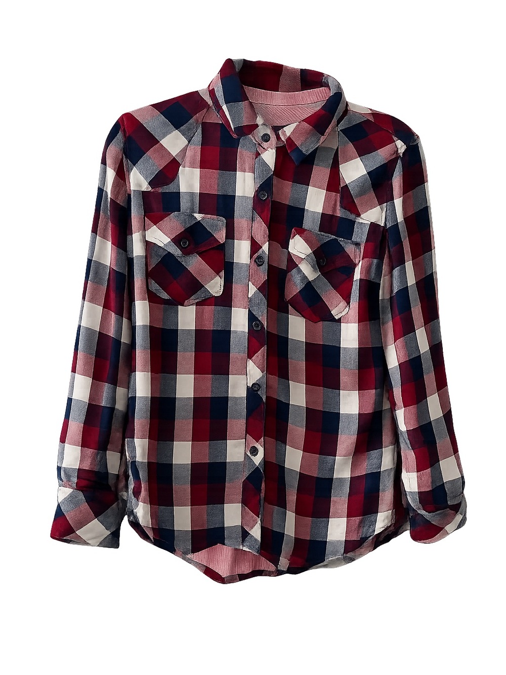 Rails Burgundy Navy Plaid Double Layer Flannel Shirt S